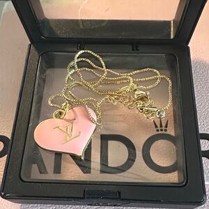 Louis Vuitton Gold and Pink Heart Pendant Charm & SS gold Necklace.